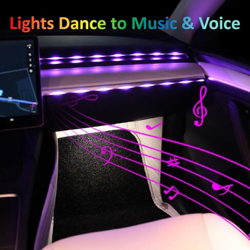 أضواء نيون داخلية لطراز تسلا 3/Y 2021 2022 2023 وطراز Y 2024 ملحقات تسلا شريط LED مجموعات الإضاءة المحيطة التحكم في التطبيق تشغيل/إيقاف تلقائي للوحة قيادة تسلا in Kuwait