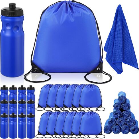 36 Pcs Workout Towels Set 12 Pcs Cooling Towels 40x12'' 12 Pcs Squeeze Water Bottles Bulk 24 oz 12 Pcs Draw String Back Bags for Gym Travel Camping Golf Football Hiking Outdoor Work Navy Blue in Saudi Arabia