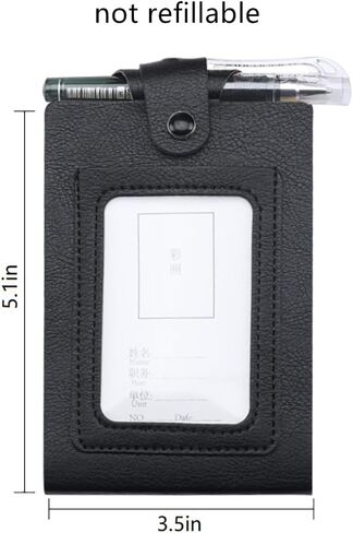 PU Leather Lanyard Meeting Notebook Neck Hanging Notepad with ID Slot and Pen, 3.5X5.1inch, Black in Saudi Arabia