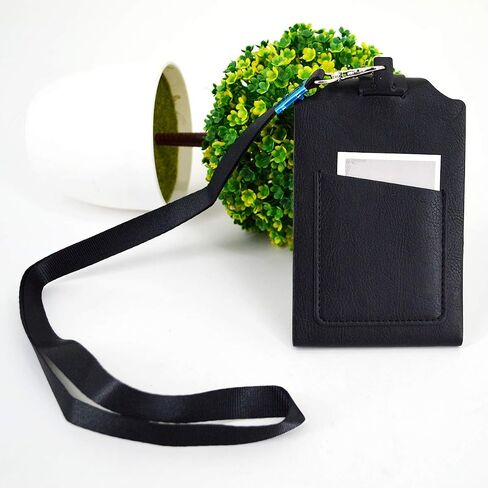 PU Leather Lanyard Meeting Notebook Neck Hanging Notepad with ID Slot and Pen, 3.5X5.1inch, Black in Saudi Arabia