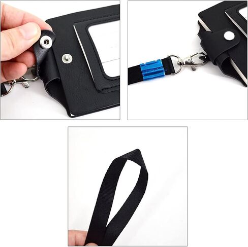 PU Leather Lanyard Meeting Notebook Neck Hanging Notepad with ID Slot and Pen, 3.5X5.1inch, Black in Saudi Arabia