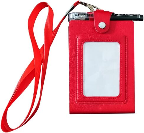 PU Leather Lanyard Meeting Notebook Neck Hanging Notepad with ID Slot and Pen, 3.5X5.1inch, Black in Saudi Arabia