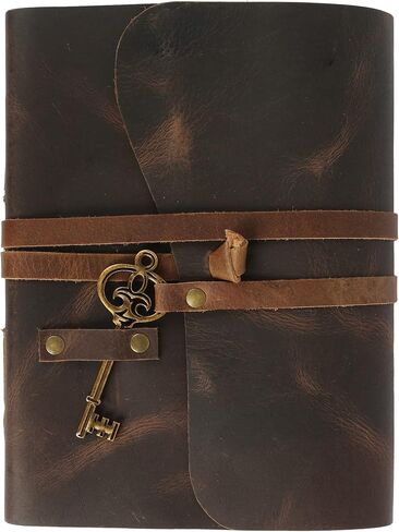 Leather Journal with lined Deckle Edge Paper 8x6 inch and Vintage Key/Handmade Writing Notebook Diary/Bound Daily Notepad for Men & Women Medium, Sketch/Writing pad, for Artists in Kuwait