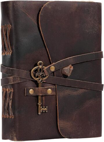 Leather Journal with lined Deckle Edge Paper 8x6 inch and Vintage Key/Handmade Writing Notebook Diary/Bound Daily Notepad for Men & Women Medium, Sketch/Writing pad, for Artists in Kuwait