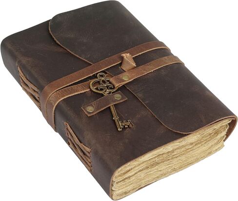Leather Journal with lined Deckle Edge Paper 8x6 inch and Vintage Key/Handmade Writing Notebook Diary/Bound Daily Notepad for Men & Women Medium, Sketch/Writing pad, for Artists in Kuwait