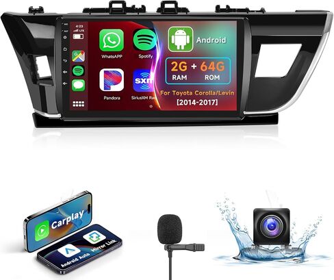 ثماني النواة 2G + 64G ستيريو سيارة أندرويد لتويوتا كورولا/ليفين 2014-2017 مع CarPlay Android Auto MirrorLink، Podofo 10.1 بوصة تعمل باللمس راديو بلوتوث مع GPS FM/RDS WiFi DSP كاميرا احتياطية in Kuwait