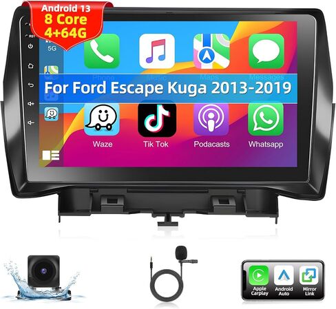 Podofo 4+64G 8-core راديو ستيريو للسيارة Ford Escape Kuga 2013-2019 مع CarPlay اللاسلكي Android Auto 9 بوصة شاشة تعمل باللمس صوت بلوتوث مع نظام تحديد المواقع العالمي للملاحة مرآة رابط WiFi EQ RDS Hi-Fi كاميرا احتياطية in Saudi Arabia