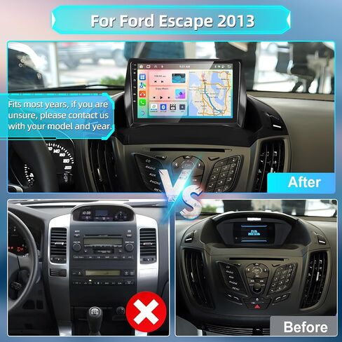 Podofo 4+64G 8-core راديو ستيريو للسيارة Ford Escape Kuga 2013-2019 مع CarPlay اللاسلكي Android Auto 9 بوصة شاشة تعمل باللمس صوت بلوتوث مع نظام تحديد المواقع العالمي للملاحة مرآة رابط WiFi EQ RDS Hi-Fi كاميرا احتياطية in Saudi Arabia