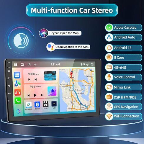 Podofo 4+64G 8-core راديو ستيريو للسيارة Ford Escape Kuga 2013-2019 مع CarPlay اللاسلكي Android Auto 9 بوصة شاشة تعمل باللمس صوت بلوتوث مع نظام تحديد المواقع العالمي للملاحة مرآة رابط WiFi EQ RDS Hi-Fi كاميرا احتياطية in Saudi Arabia