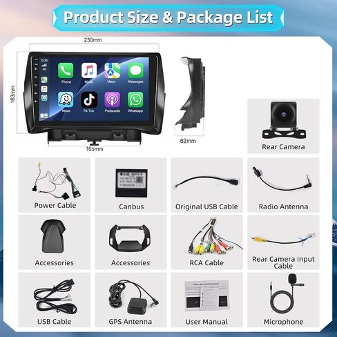 Podofo 4+64G 8-core راديو ستيريو للسيارة Ford Escape Kuga 2013-2019 مع CarPlay اللاسلكي Android Auto 9 بوصة شاشة تعمل باللمس صوت بلوتوث مع نظام تحديد المواقع العالمي للملاحة مرآة رابط WiFi EQ RDS Hi-Fi كاميرا احتياطية in Saudi Arabia