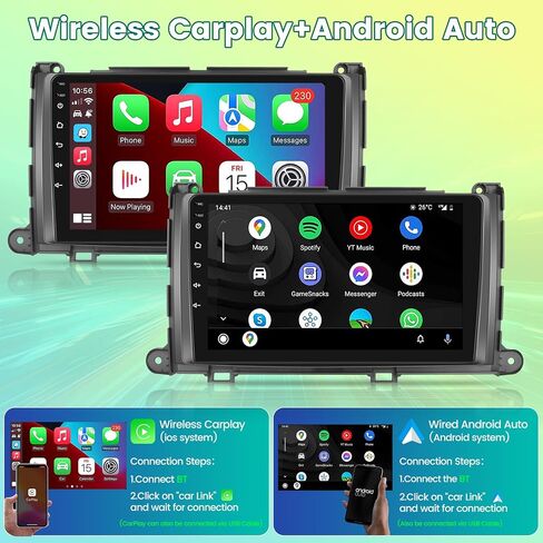 8 Core Android 13 Car Radio for Toyota Sienna 2010-2014 - Wireless Carplay & Android Auto - 9 Inch IPS Touch Screen with DSP/WiFi/GPS/SWC + AHD Rear View Camera & MIC, 4 + 64G in Saudi Arabia