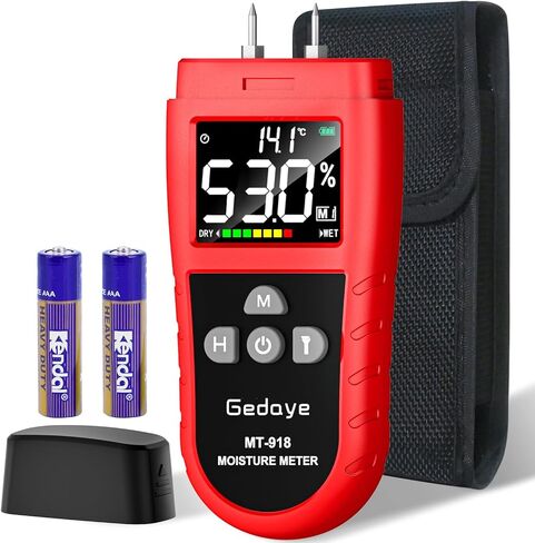 Wood Moisture Meter for Drywall, Gedaye Moisture Detector & Thermometer with Color Display, Data Hold, Max Value, 4 Mode, Digital Humidity Tester for Firewood, Lumber, Floors, Walls, Woodworking in Kuwait