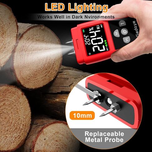 Wood Moisture Meter for Drywall, Gedaye Moisture Detector & Thermometer with Color Display, Data Hold, Max Value, 4 Mode, Digital Humidity Tester for Firewood, Lumber, Floors, Walls, Woodworking in Kuwait