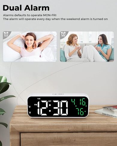 ساعات طاولة منبه رقمي من Poeroa - 6.7 بوصة LED صغيرة منبه مزدوج بجانب السرير لغرف النوم مع خافت قابل للتعديل لأسبوع درجة الحرارة والعد التنازلي DST Snooze in Kuwait