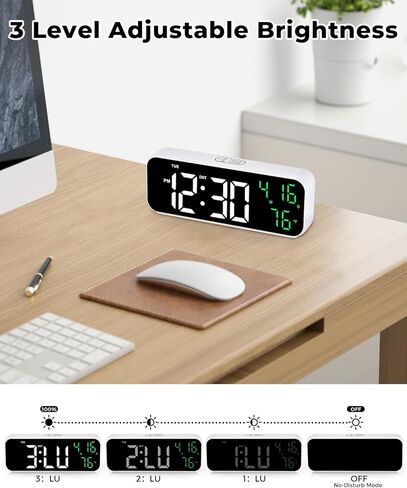 ساعات طاولة منبه رقمي من Poeroa - 6.7 بوصة LED صغيرة منبه مزدوج بجانب السرير لغرف النوم مع خافت قابل للتعديل لأسبوع درجة الحرارة والعد التنازلي DST Snooze in Kuwait