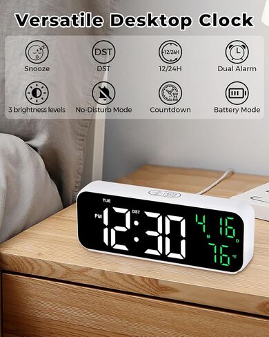 ساعات طاولة منبه رقمي من Poeroa - 6.7 بوصة LED صغيرة منبه مزدوج بجانب السرير لغرف النوم مع خافت قابل للتعديل لأسبوع درجة الحرارة والعد التنازلي DST Snooze in Kuwait