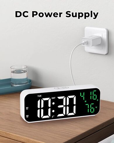 ساعات طاولة منبه رقمي من Poeroa - 6.7 بوصة LED صغيرة منبه مزدوج بجانب السرير لغرف النوم مع خافت قابل للتعديل لأسبوع درجة الحرارة والعد التنازلي DST Snooze in Kuwait