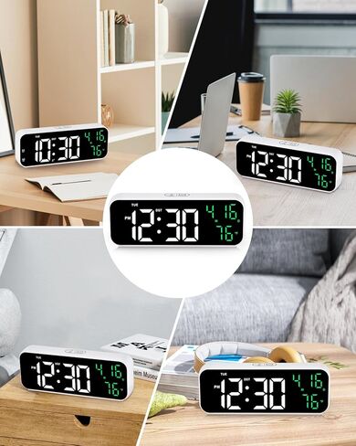 ساعات طاولة منبه رقمي من Poeroa - 6.7 بوصة LED صغيرة منبه مزدوج بجانب السرير لغرف النوم مع خافت قابل للتعديل لأسبوع درجة الحرارة والعد التنازلي DST Snooze in Kuwait