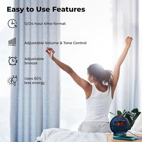 تنبيه سونيك منبه رقمي صغير مع بطارية احتياطية، قيلولة بعد الظهر، خافت سطوع كامل النطاق، ساعة مدمجة تعمل بمنفذ لغرف النوم، المكتب، بجانب السرير، سهلة التشغيل (أسود) in Kuwait