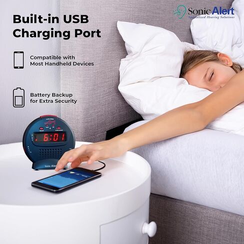 تنبيه سونيك منبه رقمي صغير مع بطارية احتياطية، قيلولة بعد الظهر، خافت سطوع كامل النطاق، ساعة مدمجة تعمل بمنفذ لغرف النوم، المكتب، بجانب السرير، سهلة التشغيل (أسود) in Kuwait