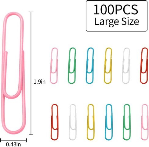 Paper Clips, Paperclips, Paper Clip, Medium Paper Clip, Paperclip, Colored Paper Clips, Paper Clips Assorted Aizes, 1.6 Inch Mustic Metal Paper Clips Office Supplies Home Office Bookmark - 100 PCS in Kuwait