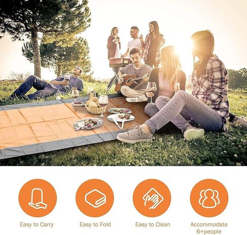 Beach Blanket, Sandproof Beach Mat ‎10'x9' for 8 Persons, Extra Large Beach Blanket Waterproof Beach Blanket with 4 Stakes, Easy to Clean, Lightweight Compact Beach Accessories (Orange) in Saudi Arabia