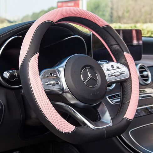 Universal Car Steering Wheel Cover Microfiber Leather Viscose Multi-Element Stitching (Black&Pink, D) in Saudi Arabia