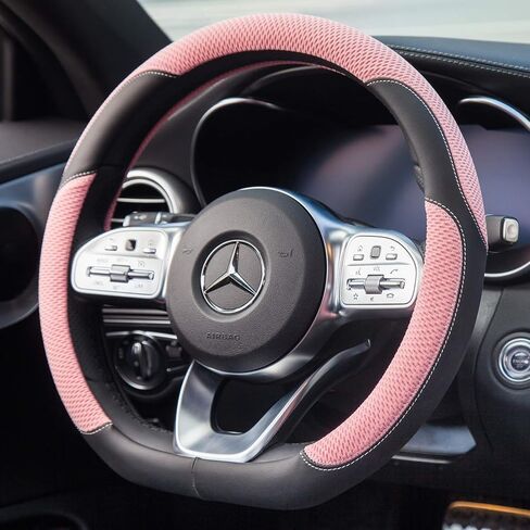 Universal Car Steering Wheel Cover Microfiber Leather Viscose Multi-Element Stitching (Black&Pink, D) in Saudi Arabia