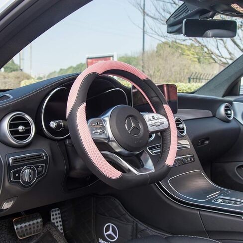 Universal Car Steering Wheel Cover Microfiber Leather Viscose Multi-Element Stitching (Black&Pink, D) in Saudi Arabia