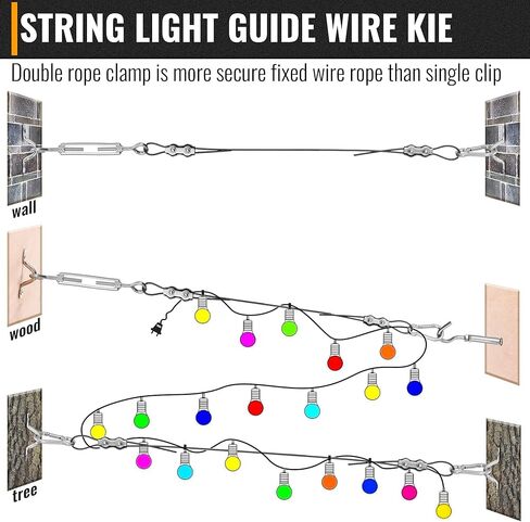 Dreyoo 2 Pack 328Ft String Light Hanging Kit Outdoor, Nylon Coated 304 Stainless Steel Wire Rope Cable, Turnbuckle and Hooks and Multiple Accessories for Patio Lighting, Guide Wire for Outdoor Lights in Saudi Arabia