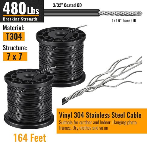 Dreyoo 2 Pack 328Ft String Light Hanging Kit Outdoor, Nylon Coated 304 Stainless Steel Wire Rope Cable, Turnbuckle and Hooks and Multiple Accessories for Patio Lighting, Guide Wire for Outdoor Lights in Saudi Arabia