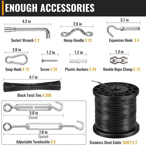 Dreyoo 2 Pack 328Ft String Light Hanging Kit Outdoor, Nylon Coated 304 Stainless Steel Wire Rope Cable, Turnbuckle and Hooks and Multiple Accessories for Patio Lighting, Guide Wire for Outdoor Lights in Saudi Arabia