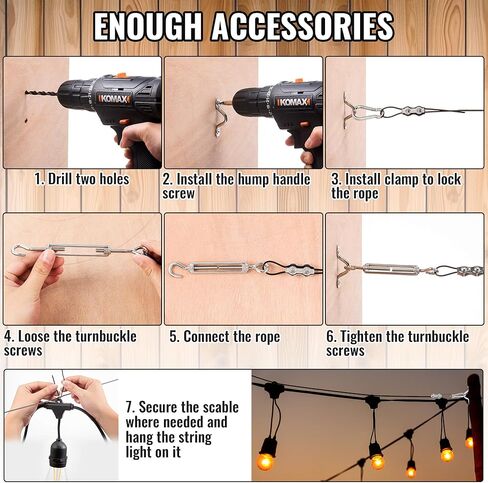 Dreyoo 2 Pack 328Ft String Light Hanging Kit Outdoor, Nylon Coated 304 Stainless Steel Wire Rope Cable, Turnbuckle and Hooks and Multiple Accessories for Patio Lighting, Guide Wire for Outdoor Lights in Saudi Arabia