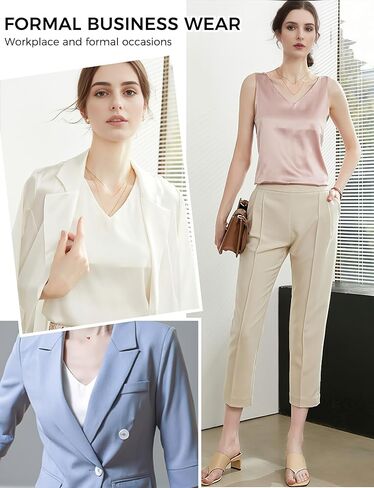 Womens Silk Satin Tank Tops V Neck Summer Tank Shirt, Ladies Sleeveless Blouses Camisole, Formal Basic Women Tops in Saudi Arabia