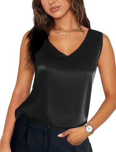 Womens Silk Satin Tank Tops V Neck Summer Tank Shirt, Ladies Sleeveless Blouses Camisole, Formal Basic Women Tops in Saudi Arabia