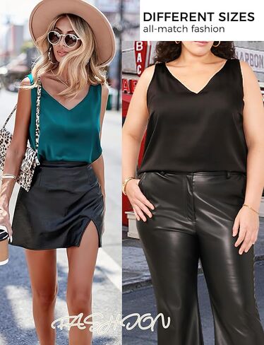 Womens Silk Satin Tank Tops V Neck Summer Tank Shirt, Ladies Sleeveless Blouses Camisole, Formal Basic Women Tops in Saudi Arabia