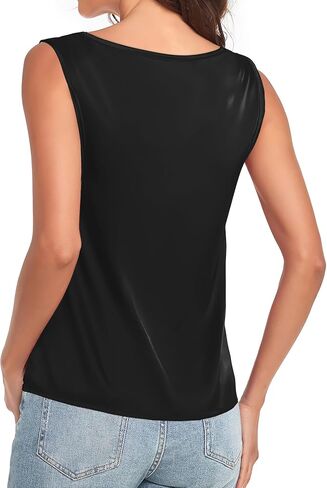 Womens Silk Satin Tank Tops V Neck Summer Tank Shirt, Ladies Sleeveless Blouses Camisole, Formal Basic Women Tops in Saudi Arabia
