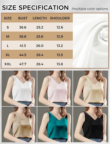 Womens Silk Satin Tank Tops V Neck Summer Tank Shirt, Ladies Sleeveless Blouses Camisole, Formal Basic Women Tops in Saudi Arabia