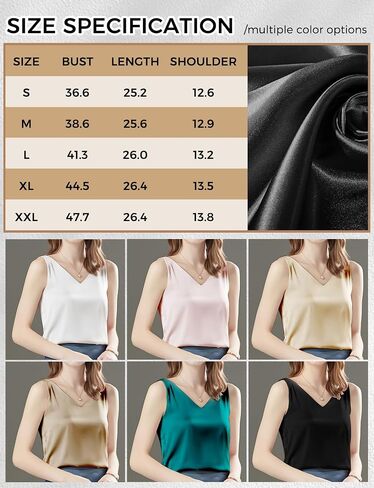 Womens Silk Satin Tank Tops V Neck Summer Tank Shirt, Ladies Sleeveless Blouses Camisole, Formal Basic Women Tops in Saudi Arabia