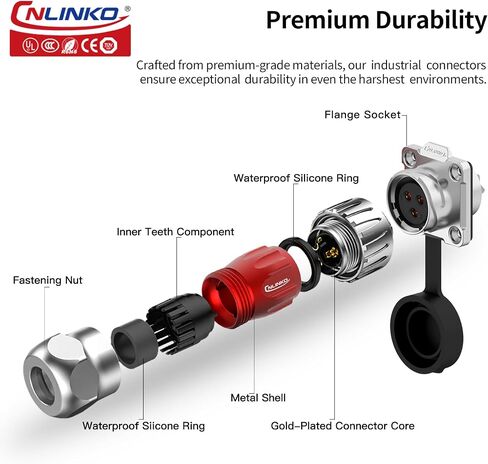 CNLINKO M20 Waterproof Connector，DH Series 20 2/3/4/5/7/9/12 Pin Bayonet Connecting Type Metal Shell Soldering Male Plug Female Socket IP68 Connectors (2-Pin) in Saudi Arabia