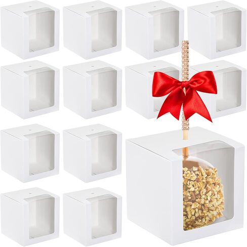 100 Pcs Candy Apple Boxes with Hole Caramel Apple Boxes 4 x 4 x 4 Inch Apple Gift Box Cookies Chocolate Apple Container with Clear Window for Harvest Autumn Party Wedding Baby Shower (Black) in Saudi Arabia