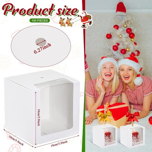 100 Pcs Candy Apple Boxes with Hole Caramel Apple Boxes 4 x 4 x 4 Inch Apple Gift Box Cookies Chocolate Apple Container with Clear Window for Harvest Autumn Party Wedding Baby Shower (Black) in Saudi Arabia
