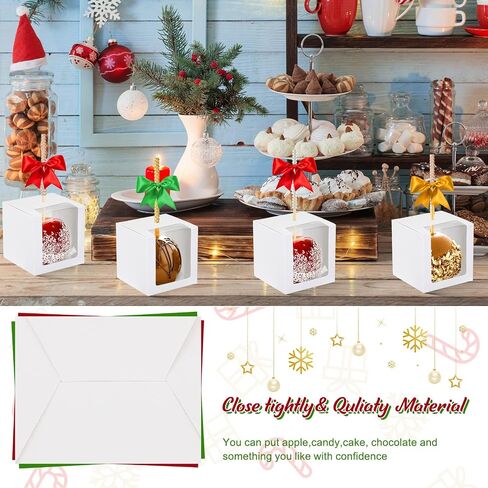 100 Pcs Candy Apple Boxes with Hole Caramel Apple Boxes 4 x 4 x 4 Inch Apple Gift Box Cookies Chocolate Apple Container with Clear Window for Harvest Autumn Party Wedding Baby Shower (Black) in Saudi Arabia