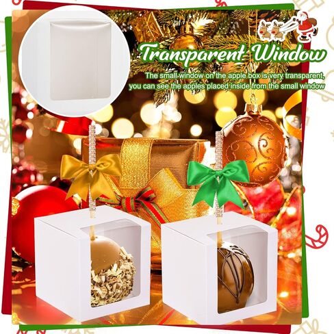 100 Pcs Candy Apple Boxes with Hole Caramel Apple Boxes 4 x 4 x 4 Inch Apple Gift Box Cookies Chocolate Apple Container with Clear Window for Harvest Autumn Party Wedding Baby Shower (Black) in Saudi Arabia