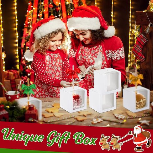 100 Pcs Candy Apple Boxes with Hole Caramel Apple Boxes 4 x 4 x 4 Inch Apple Gift Box Cookies Chocolate Apple Container with Clear Window for Harvest Autumn Party Wedding Baby Shower (Black) in Saudi Arabia
