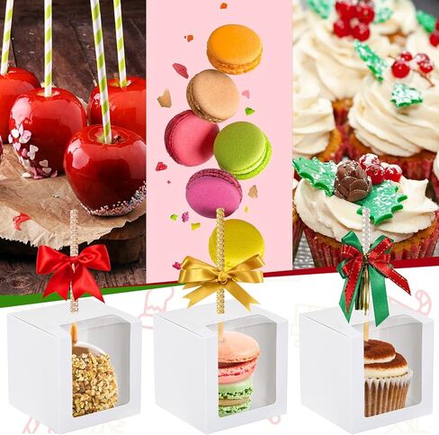 100 Pcs Candy Apple Boxes with Hole Caramel Apple Boxes 4 x 4 x 4 Inch Apple Gift Box Cookies Chocolate Apple Container with Clear Window for Harvest Autumn Party Wedding Baby Shower (Black) in Saudi Arabia