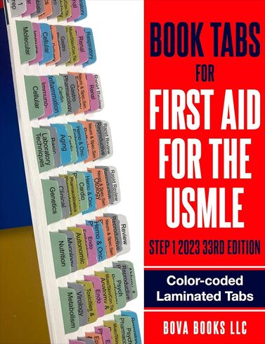 علامات تبويب الكتاب للإسعافات الأولية للخطوة USMLE 1 2023 الإصدار 33. مغلفة ومرمزة بالألوان وقابلة لتغيير موضعها مع بطاقة محاذاة لسهولة التركيب (الكتاب غير متضمن) in Kuwait