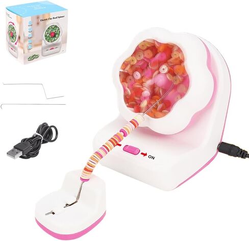 طقم دوار الخرز الطيني الكهربائي - آلة خيط الخرز الأوتوماتيكية مع إبرتين لصنع المجوهرات - خرز الخصر والأساور والقلائد أداة DIY بدون جهد in Kuwait