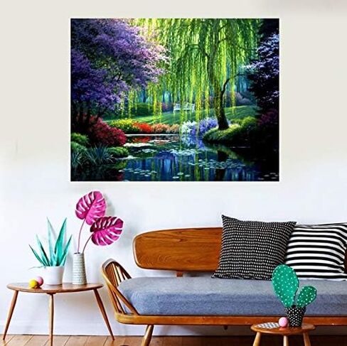 الطلاء بالأرقام للبالغين، لوحة رسم DIY مع 4 فرش طلاء ودهانات أكريليك، ديكور هدايا قماش ملفوف مقاس 40.64 سم × 50.8 سم، منظر طبيعي للربيع في الحديقة in Kuwait