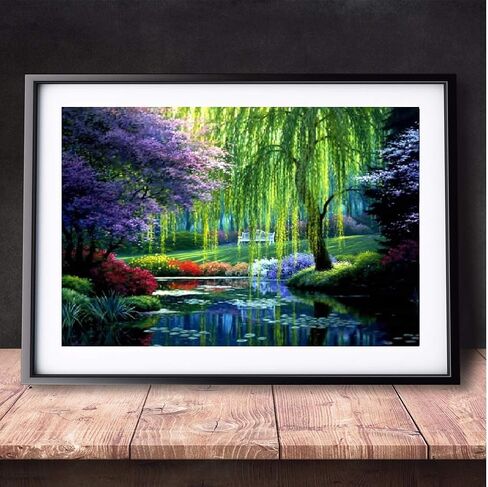 الطلاء بالأرقام للبالغين، لوحة رسم DIY مع 4 فرش طلاء ودهانات أكريليك، ديكور هدايا قماش ملفوف مقاس 40.64 سم × 50.8 سم، منظر طبيعي للربيع في الحديقة in Kuwait